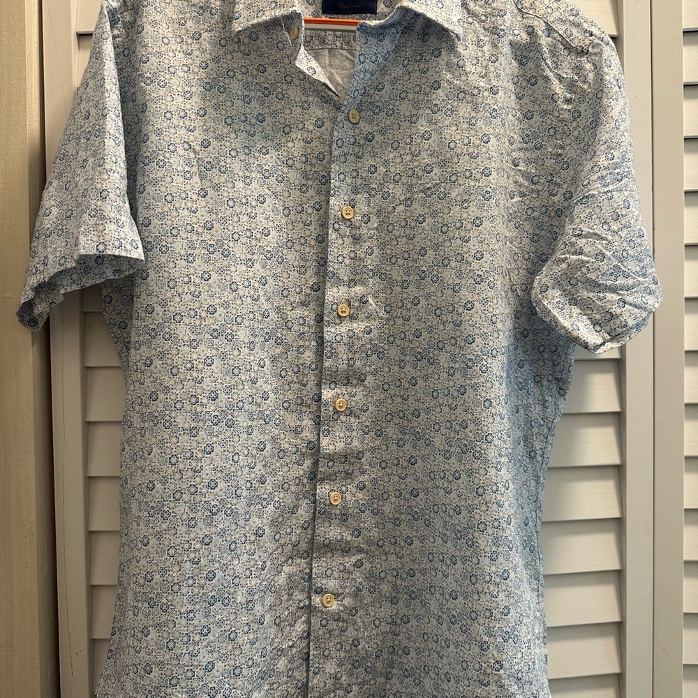 David Donahue Blue Casual, short sleeve, Button Down Shirt